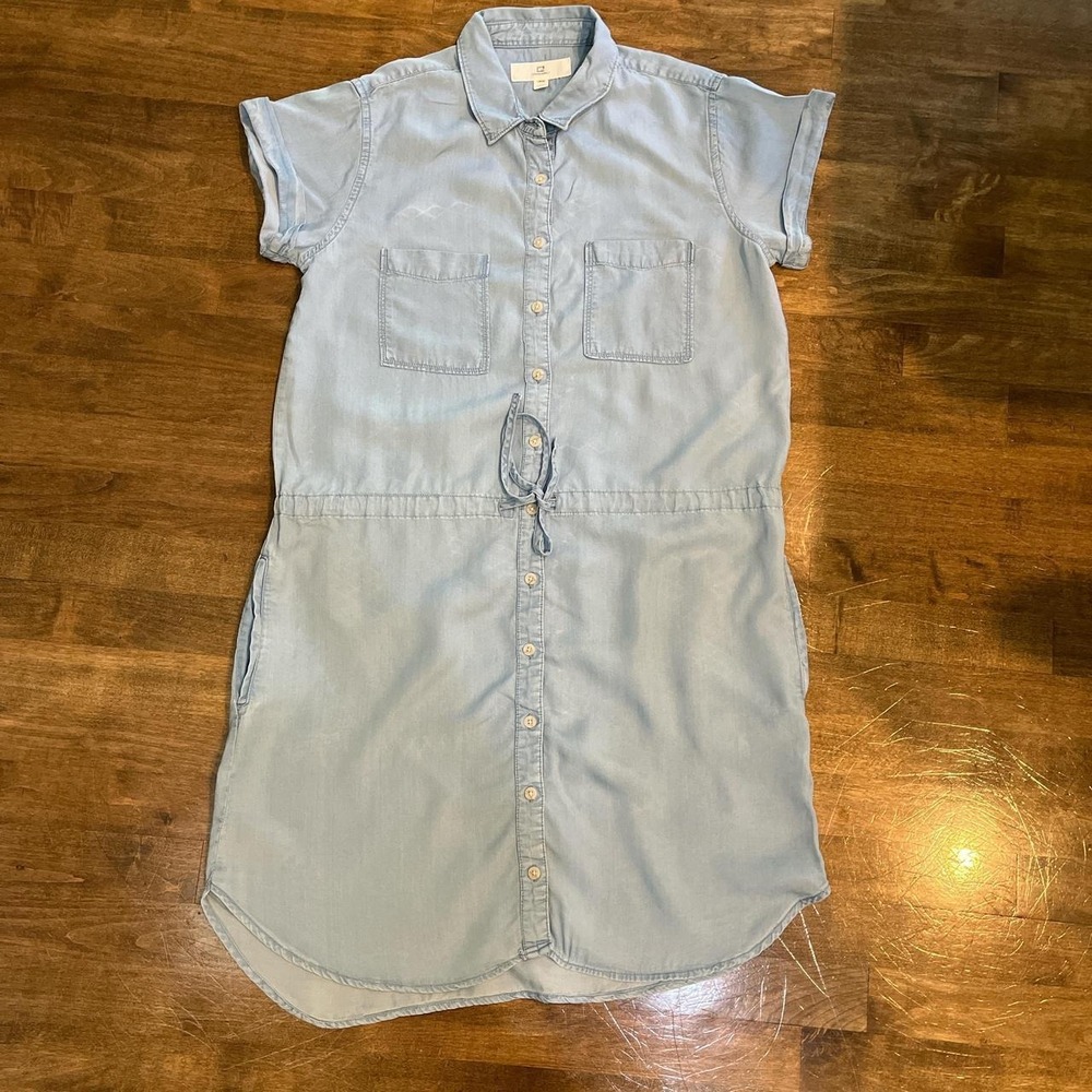 Chambray tencel soft shirt dress drawstring tie waist costal Prairie